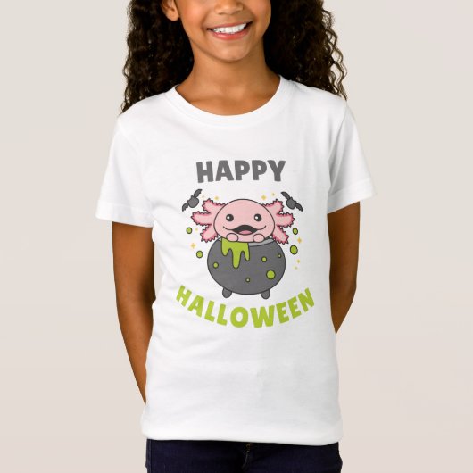 Axolotl Happy Halloween Cauldron Bat T-shirt (Voorkant)