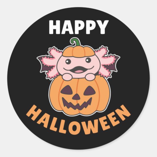 Axolotl Happy Halloween Pumpkin Bat Costume Classi Ronde Sticker (Voorkant)