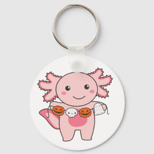 Axolotl Happy Halloween Pumpkin Bat Costume Keycha Sleutelhanger