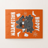 Axolotl Happy Halloween Pumpkin Bat Costume Legpuzzel (Horizontaal)