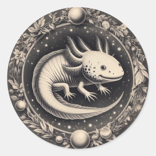 Axolotl  Illustratie Natuurgeschiedenis Ronde Sticker (Voorkant)