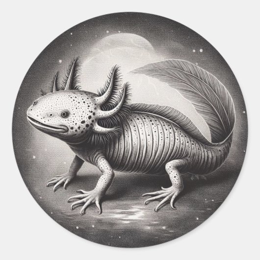 Axolotl Illustratie Natuurgeschiedenis Ronde Sticker (Voorkant)