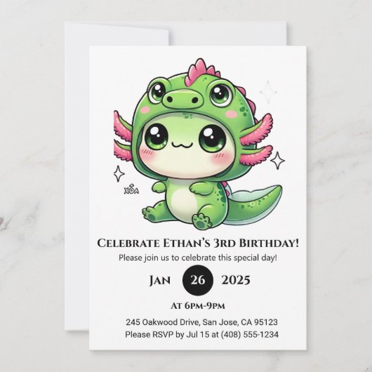 Axolotl in Dragon Hat Birthday Kaart (Voorkant)