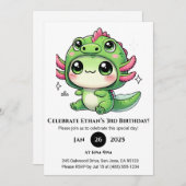 Axolotl in Dragon Hat Birthday Kaart (Voorkant / Achterkant)