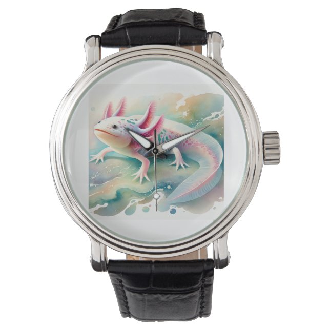 Axolotl in Dreamy Waters 110924AREF134 - Watercolo Horloge (Voorkant)