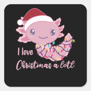 Axolotl in Fairy Licht Funny Animal Kerstmis Vierkante Sticker