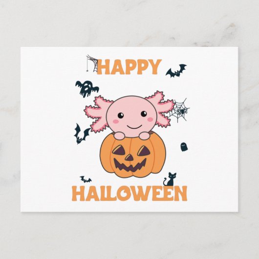 Axolotl in pompoen en zoete Axolotls Happy Hallowe Briefkaart (Voorkant)