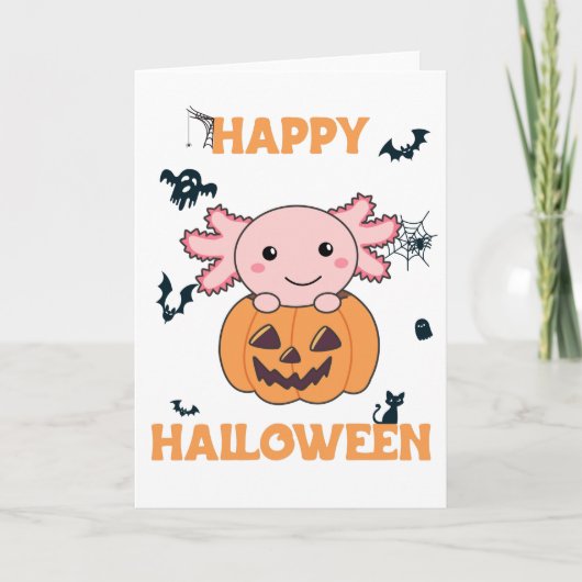 Axolotl in pompoen en zoete Axolotls Happy Hallowe Kaart (Voorkant)