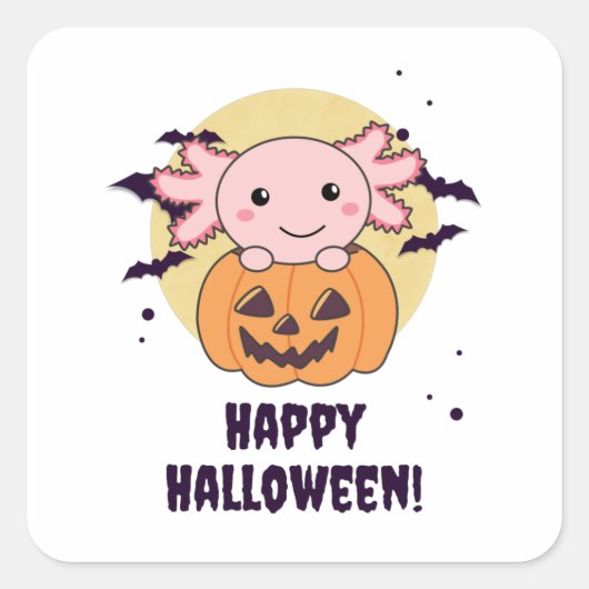 Axolotl in pompoen en zoete Axolotls Happy Hallowe Vierkante Sticker (Voorkant)