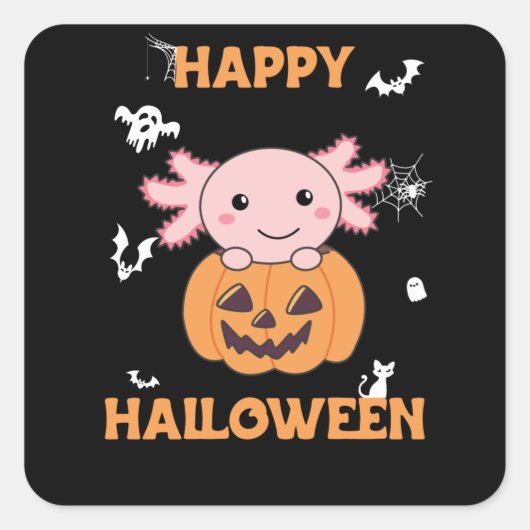 Axolotl in pompoen en zoete Axolotls Happy Hallowe Vierkante Sticker (Voorkant)