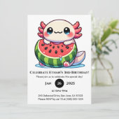 Axolotl in Watermelon Float Birthday Kaart (Staand voorkant)