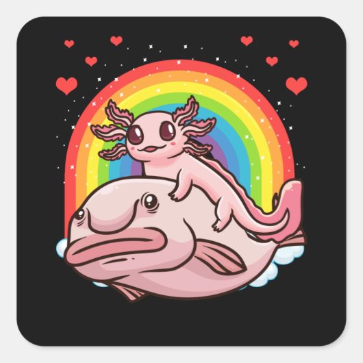 Axolotl Kawaii Blobfish Vierkante Sticker (Voorkant)