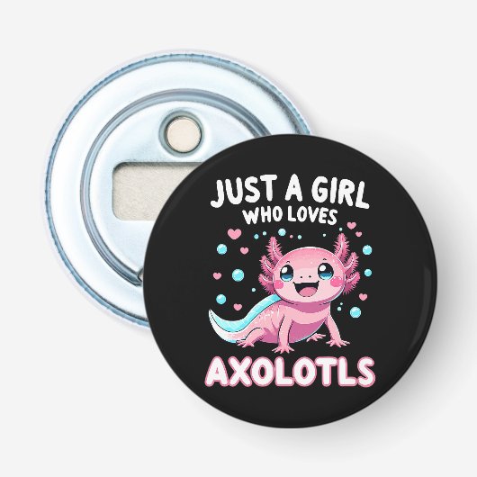 Axolotl Kawaii Gewoon Een Meisje Dat Van Axolotls  Button Flesopener (Voorkant)