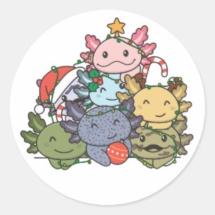 Axolotl kerstboom Funny Animal Kerstmis Ronde Sticker