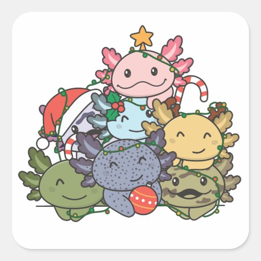 Axolotl kerstboom Funny Animal Kerstmis Vierkante Sticker (Voorkant)