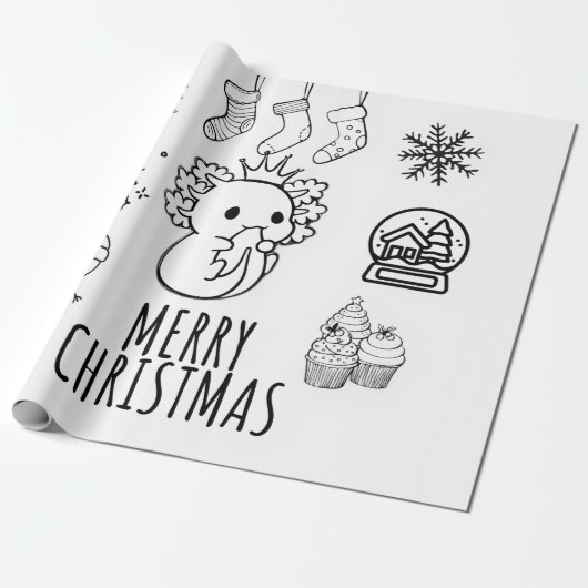 Axolotl-Kerstmis Cadeaupapier (Uitgerold)