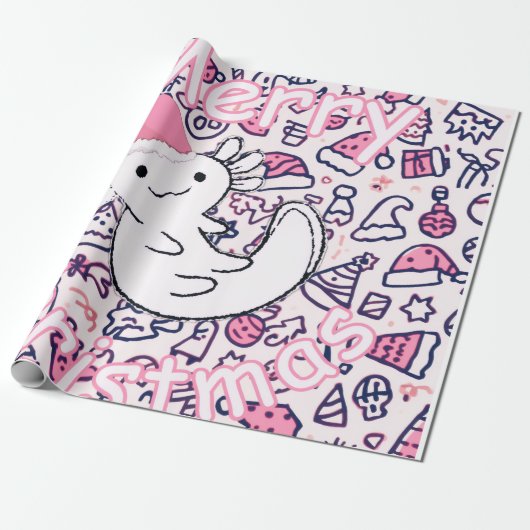 Axolotl-Kerstmis Cadeaupapier (Uitgerold)