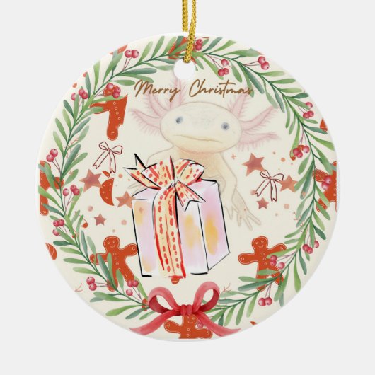Axolotl-Kerstmis Keramisch Ornament (Voorkant)