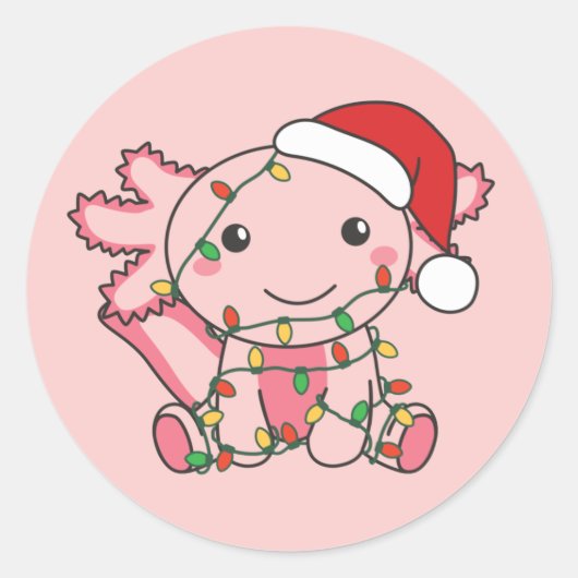 Axolotl Kerstwinterdieren Axolotls Classic Ronde Sticker (Voorkant)