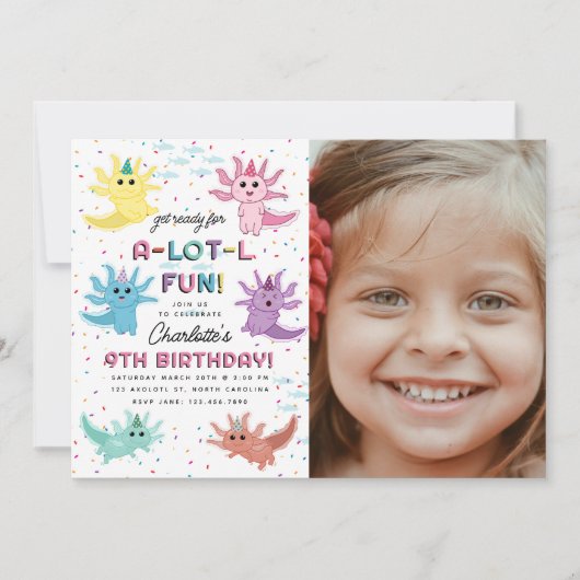 Axolotl Kinder Schattigee Salamander Foto Verjaard Kaart (Voorkant)