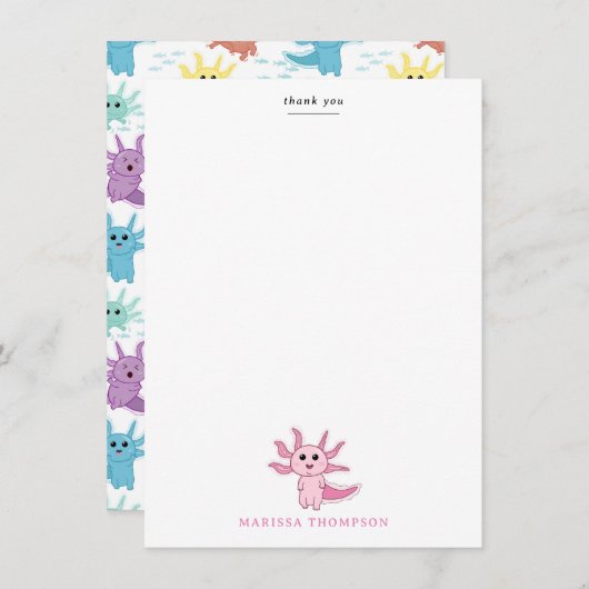 Axolotl Kinder Schattigee Salamander Kinder Meisje Bedankkaart (Voorkant / Achterkant)