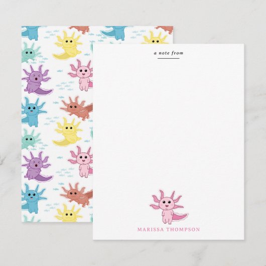 Axolotl Kinder Schattigee Salamander Kinder Meisje Notitiekaartje (Voorkant / Achterkant)