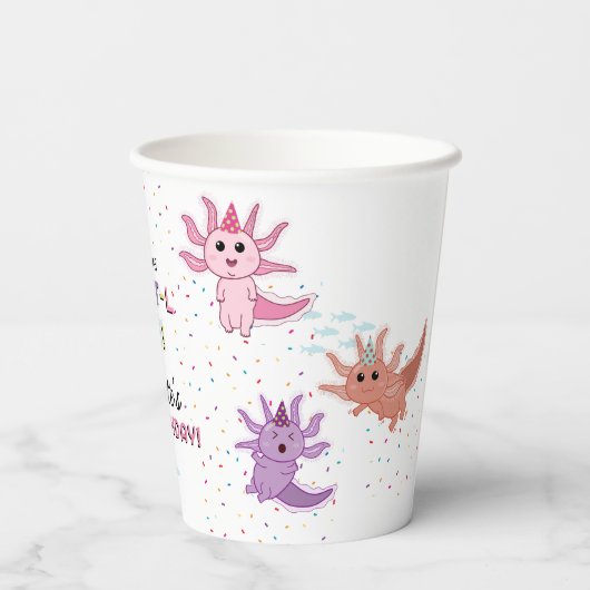 Axolotl Kinder Schattigee Salamander Verjaardagsfe Papieren Bekers (Achterkant)