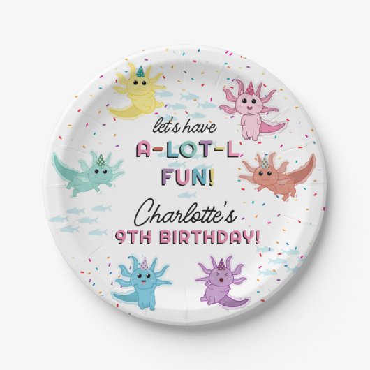 Axolotl Kinder Schattigee Salamander Verjaardagsfe Papieren Bordje (Voorkant)