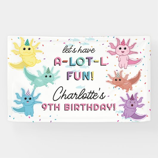 Axolotl Kinder Schattigee Salamander Verjaardagsfe Spandoek (Horizontaal)