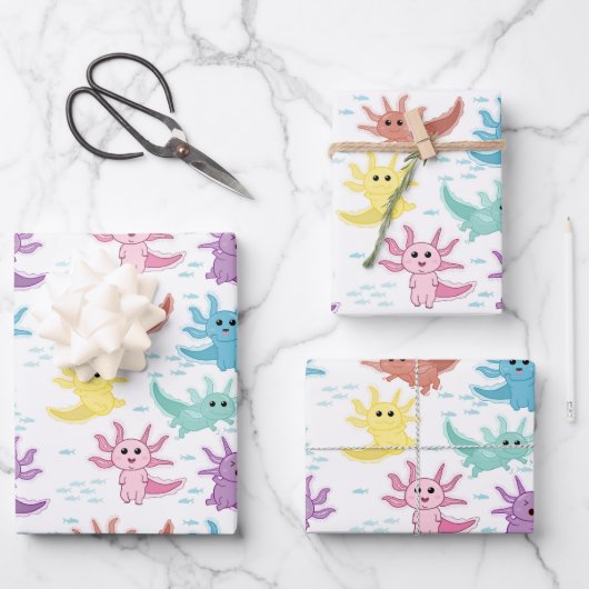 Axolotl Kinder Schattigee salamanderpatroon Inpakpapier Vel (Voorkant)
