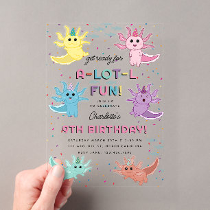 Axolotl Kinderen Cute Salamander Verjaardagsfeestj Acryl Uitnodigingen
