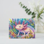 Axolotl Kleurrijke Botanische Waterverf Kunst Briefkaart (Staand voorkant)