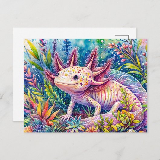 Axolotl Kleurrijke Botanische Waterverf Kunst Briefkaart (Voorkant / Achterkant)