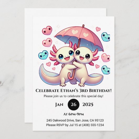 Axolotl koppel met paraplu verjaardag kaart (Voorkant / Achterkant)