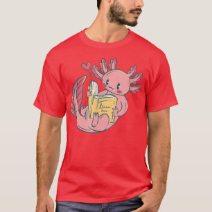 Axolotl Leading Book School Axolotls Kawaii Read B T-shirt