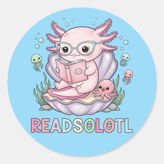 Axolotl Leesboek in pastelkleuren Ronde Sticker (Voorkant)