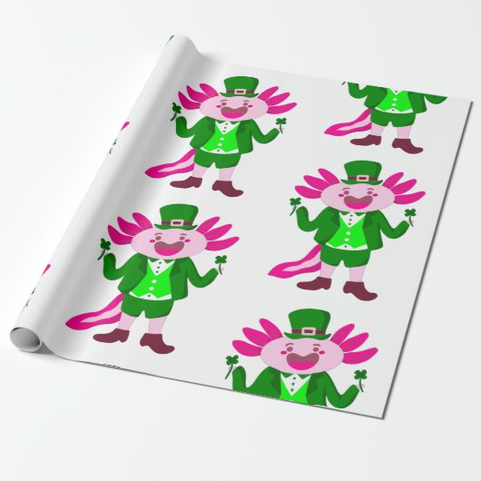 Axolotl leprechaun cadeaupapier (Uitgerold)