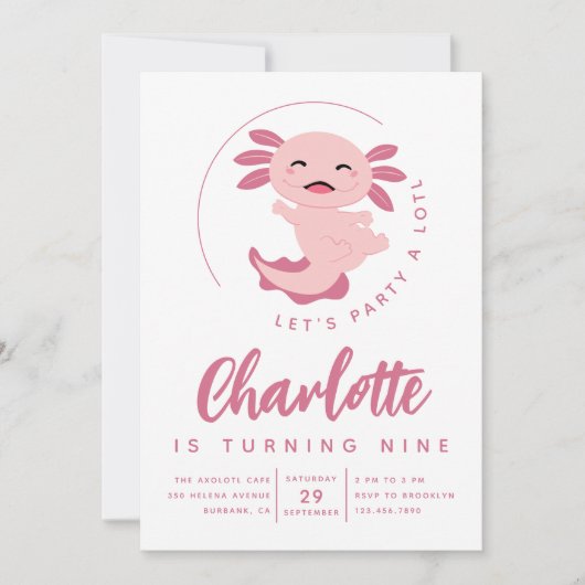 Axolotl Let's Party Alotl Birthday Party Kaart (Voorkant)