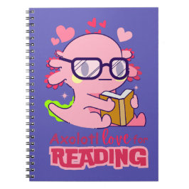 Axolotl Liefde voor het lezen van Schattigee Paars Notitieboek