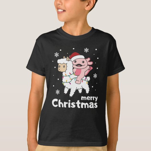 Axolotl Llama Alpaca Merry met kerstdieren T-shirt (Voorkant)
