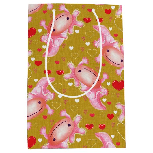 Axolotl Love mosterd Medium Cadeauzakje (Voorkant)
