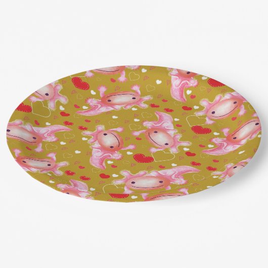 Axolotl Love mosterd Papieren Bordje (Gekanteld)