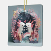 Axolotl love paper cut shadowbox diorama keramisch ornament (Links)