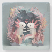 Axolotl love paper cut shadowbox diorama stenen onderzetter (Voorkant)