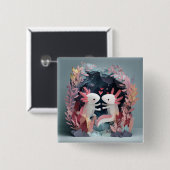 Axolotl love paper cut shadowbox diorama vierkante button 5,1 cm (Voorkant /achterkant)