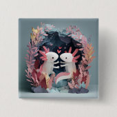Axolotl love paper cut shadowbox diorama vierkante button 5,1 cm (Voorkant)