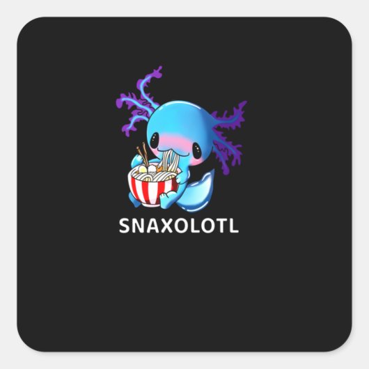 Axolotl Lover Blue Snaxolotl Eating Ramen Vierkante Sticker (Voorkant)