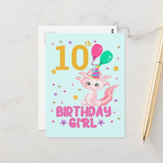 Axolotl Lovers Birthday Girl Salamander Amphibious Briefkaart (Voorkant / Achterkant in situ)