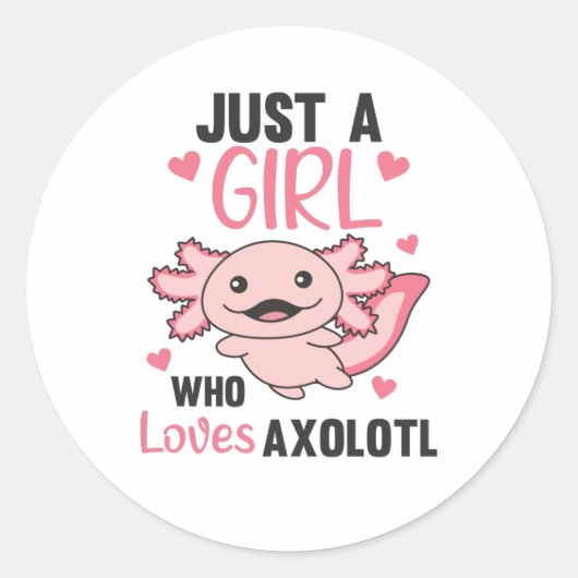 Axolotl Lovers Sweet Animals voor meisjes Roze Ronde Sticker (Voorkant)