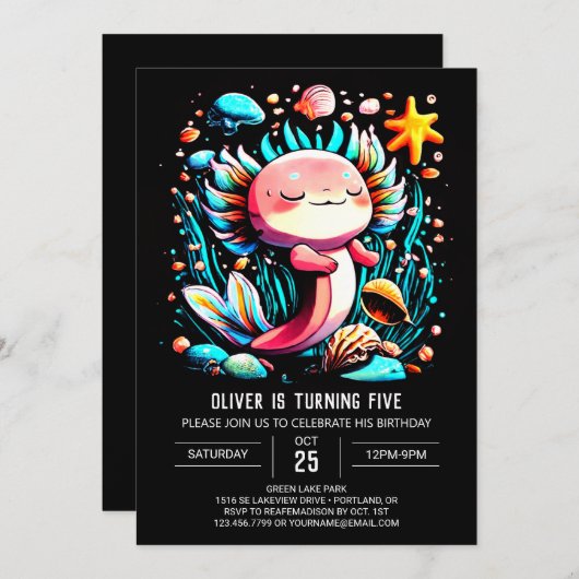 Axolotl Magische Waterverf Verjaardag Kaart (Voorkant / Achterkant)